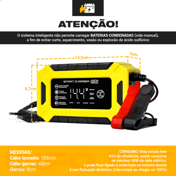 Smart Charger 6A PRO - Carregador de Bateria Automotivo 12V